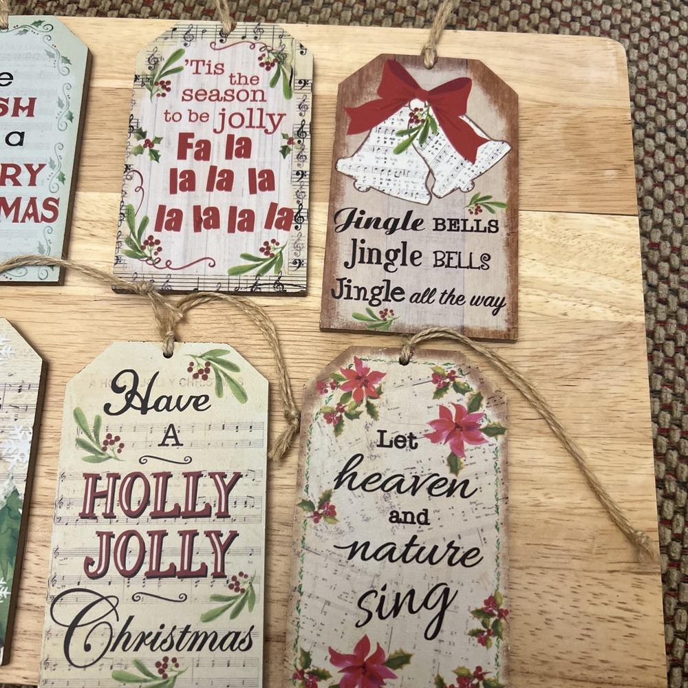 8 Wooden Christmas Ornament/Decor Tags - song titles Shabby Chic Grandmacore
